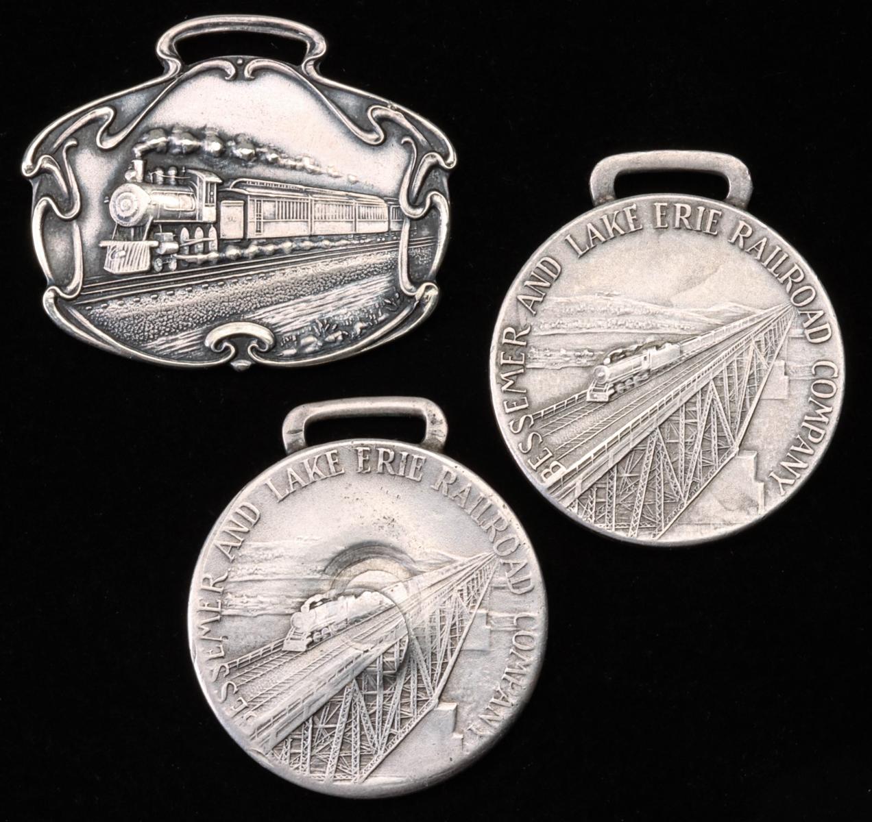 A PAIR OF STERLING SILVER SERVICE FOBS FOR B.&L.E.RR.