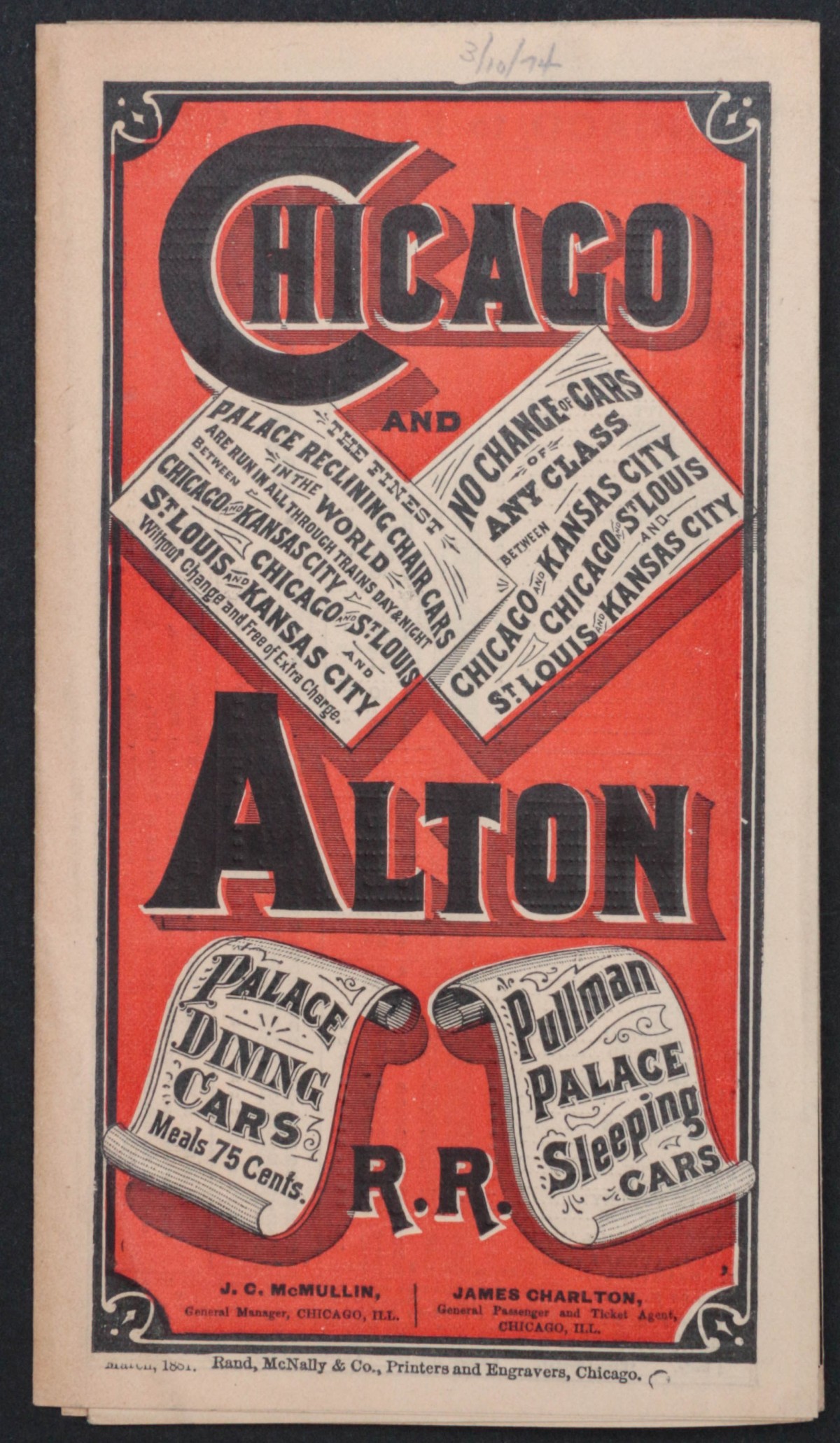 CHICAGO AND ALTON RAILROAD TIMETABLE FOR MARCH 1881