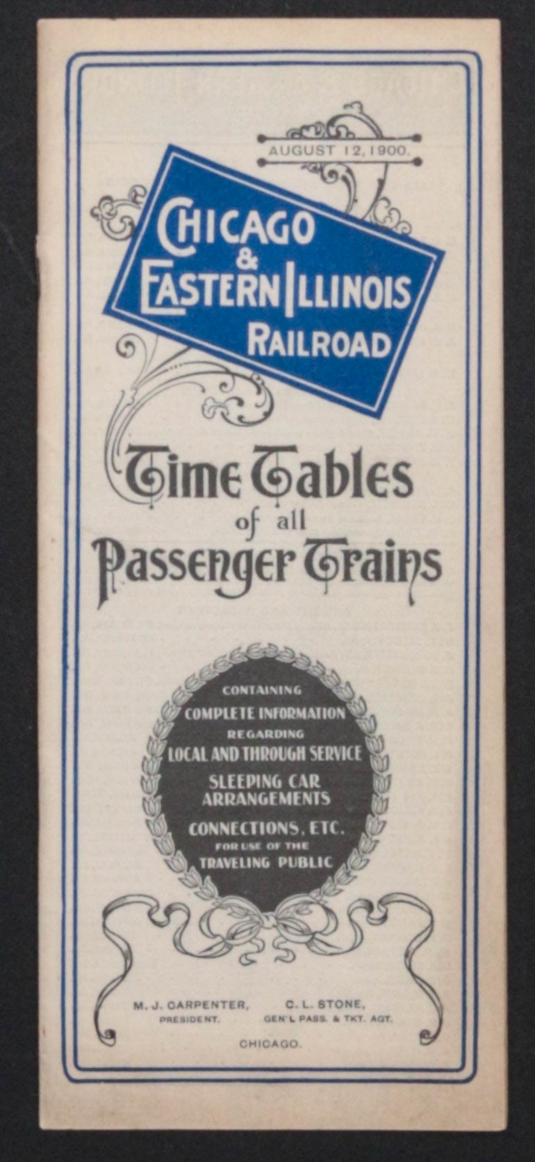 CHICAGO & EASTERN ILLINOIS RR TIMETABLE FOR AUGUST 1900
