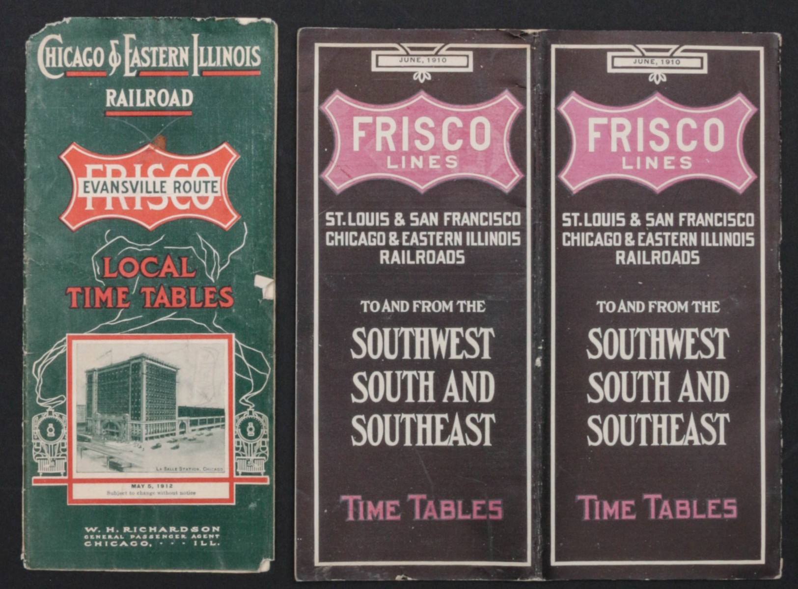 CHICAGO & EASTERN ILLINOIS RR TIMETABLES 1912 & 1910