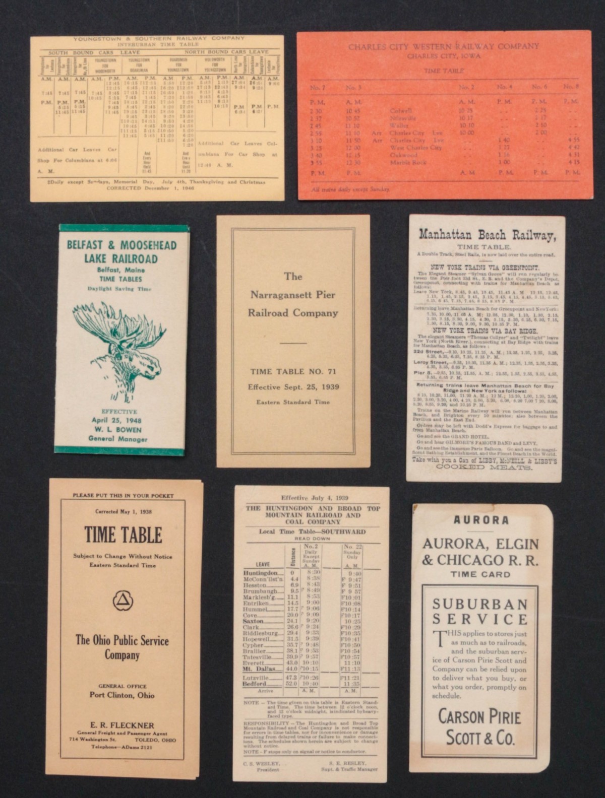 URBAN AND SHORTLINE RAILROAD TIMETABLES, 1930s-40s