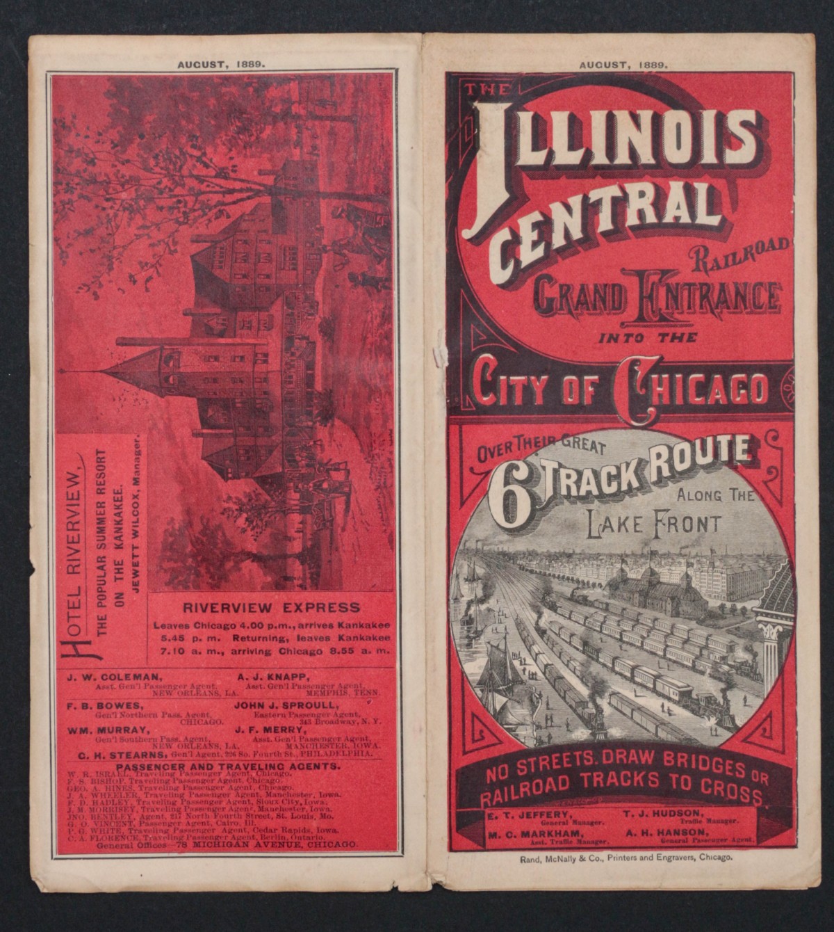 ILLINOIS CENTRAL RAILROAD TIMETABLE FOR AUGUST 1889