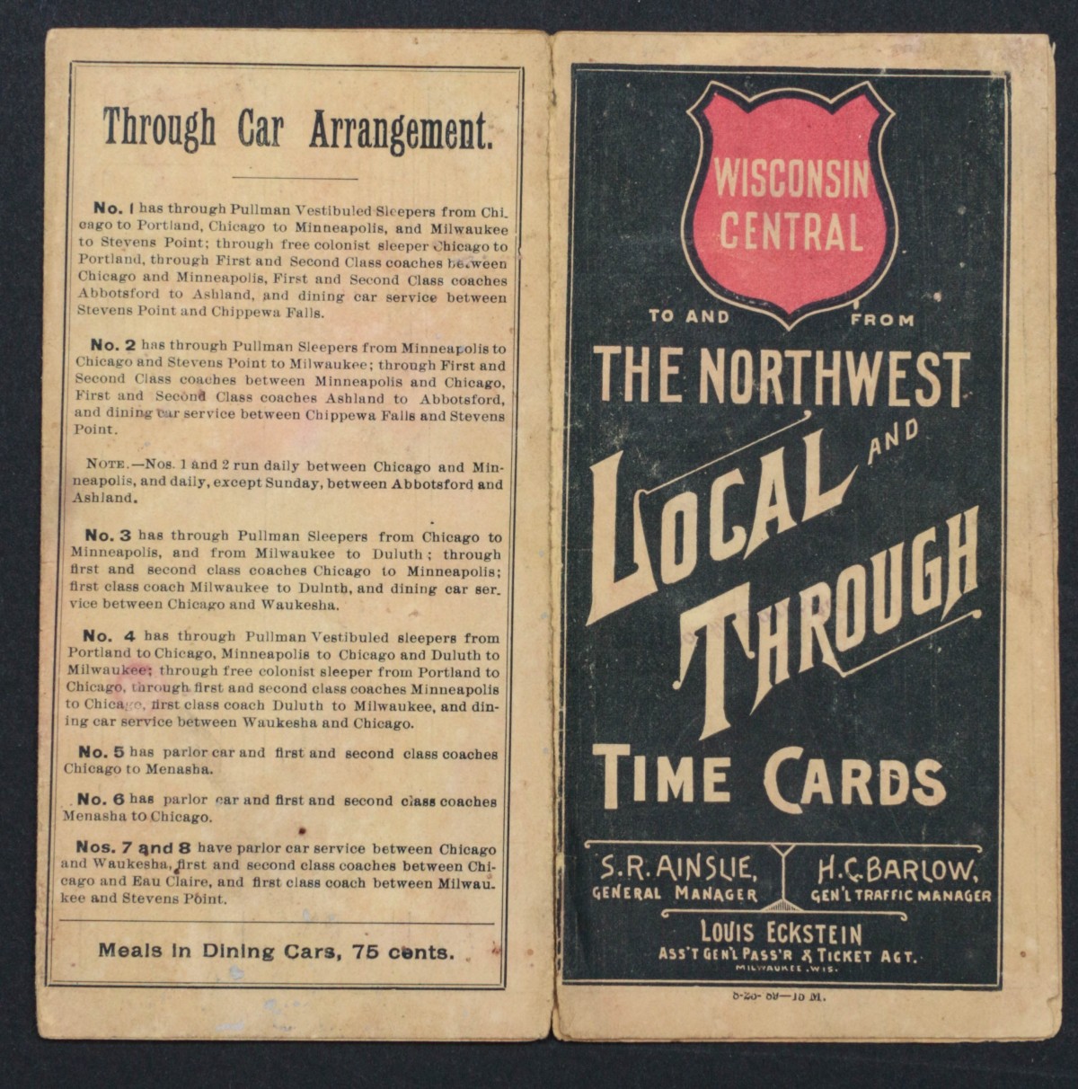 WISCONSIN CENTRAL RR TIMETABLE FOR AUGUST 1889
