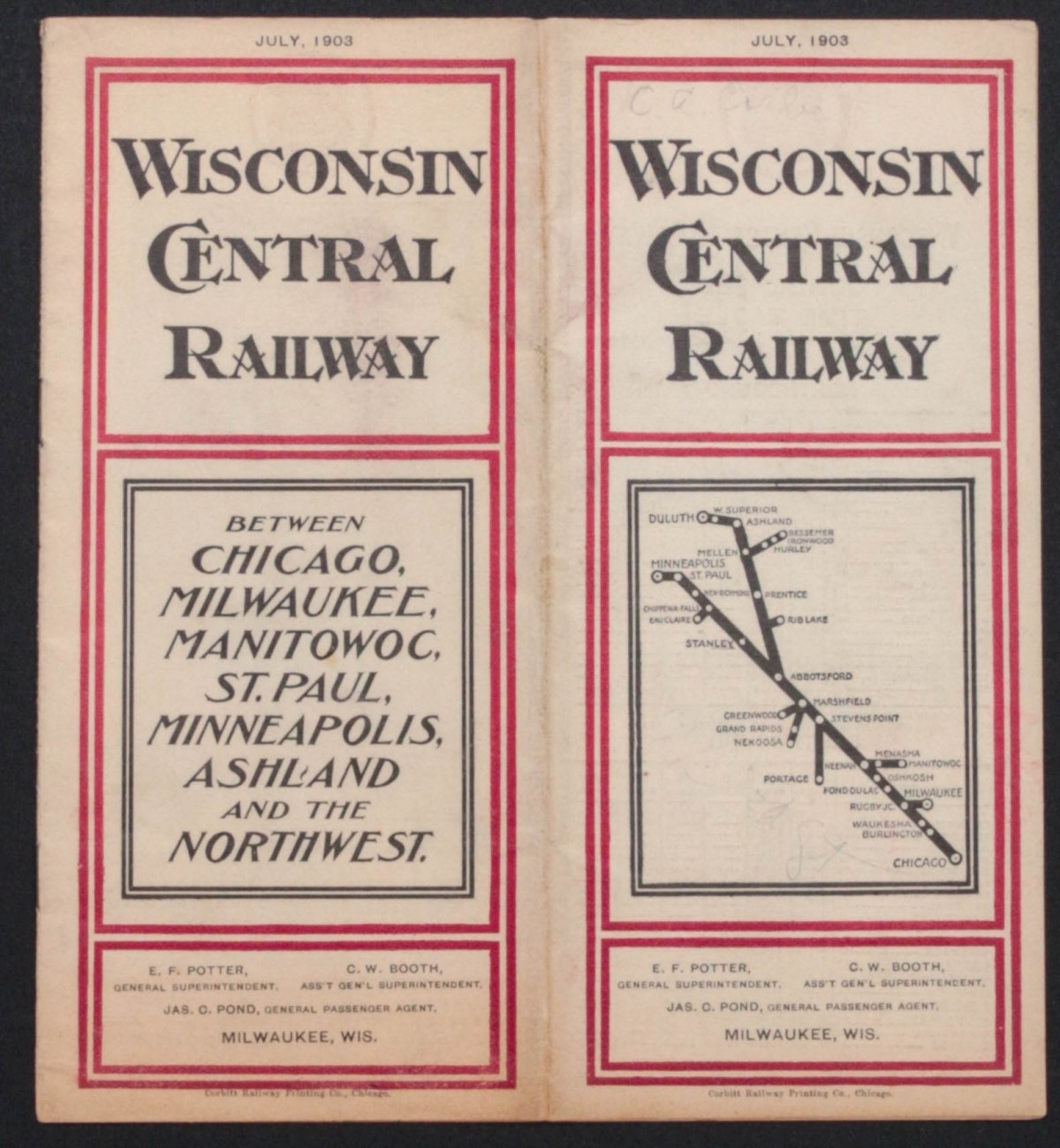 WISCONSIN CENTRAL RY TIMETABLE FOR JULY 1903