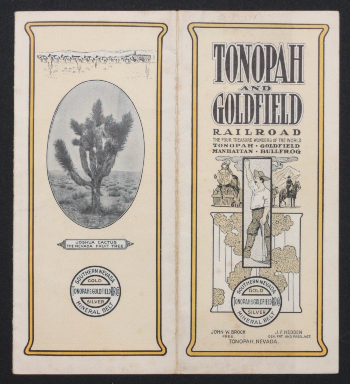 TONOPAH & GOLDFIELD RR TIMETABLE TO THE MINING DISTRICT