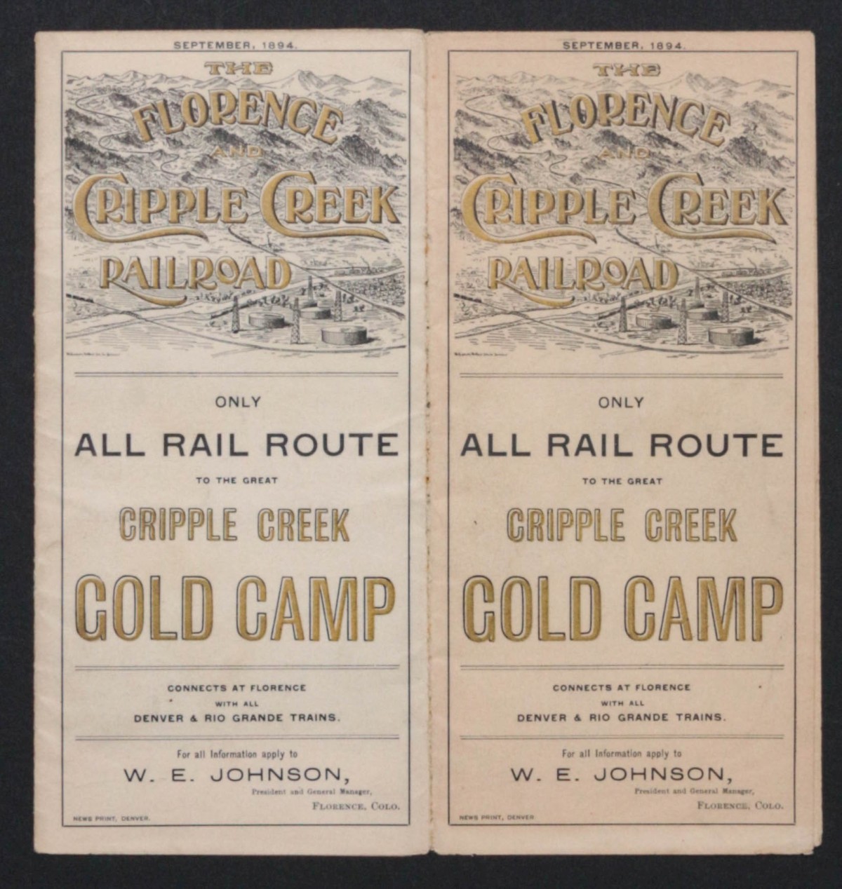 THE FLORENCE AND CRIPPLE CREEK RR TIMETABLE FOR 1894