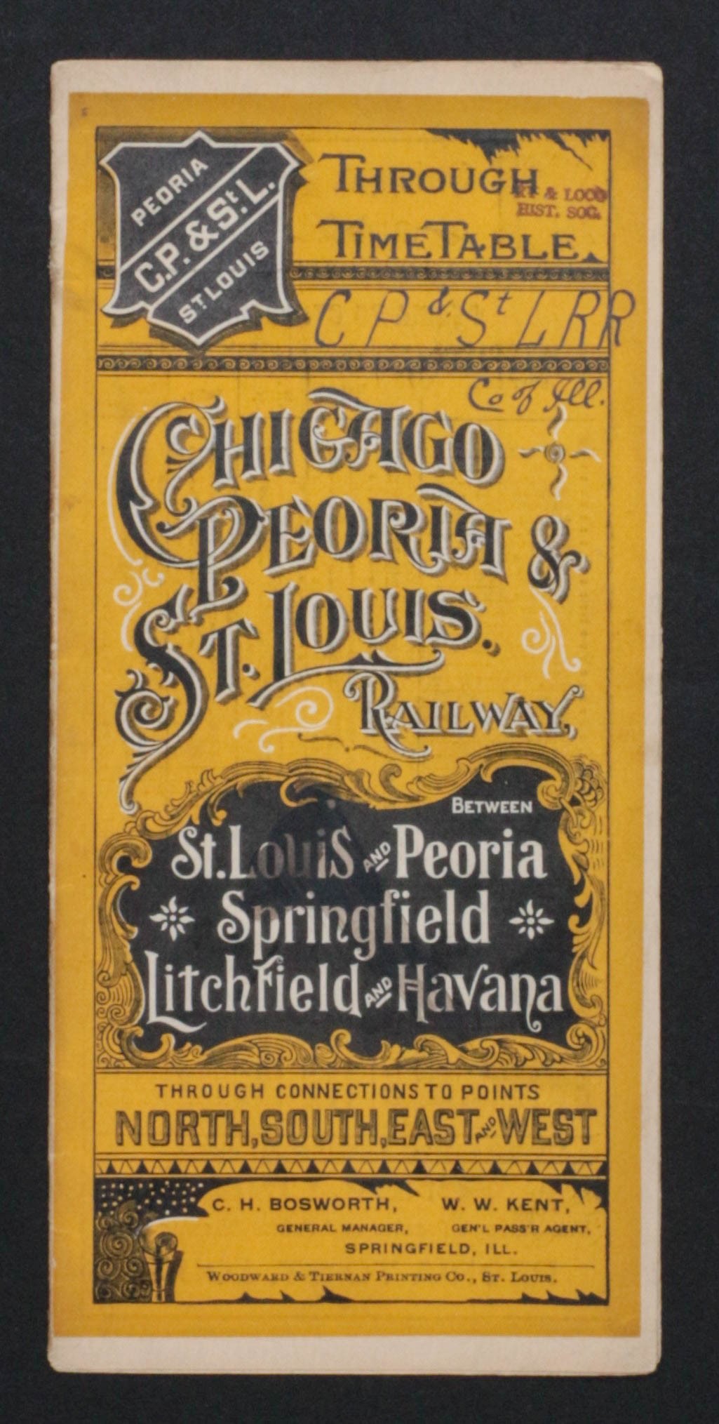 CHICAGO, PEORIA & ST. LOUIS RAILWAY TIMETABLE, NO DATE