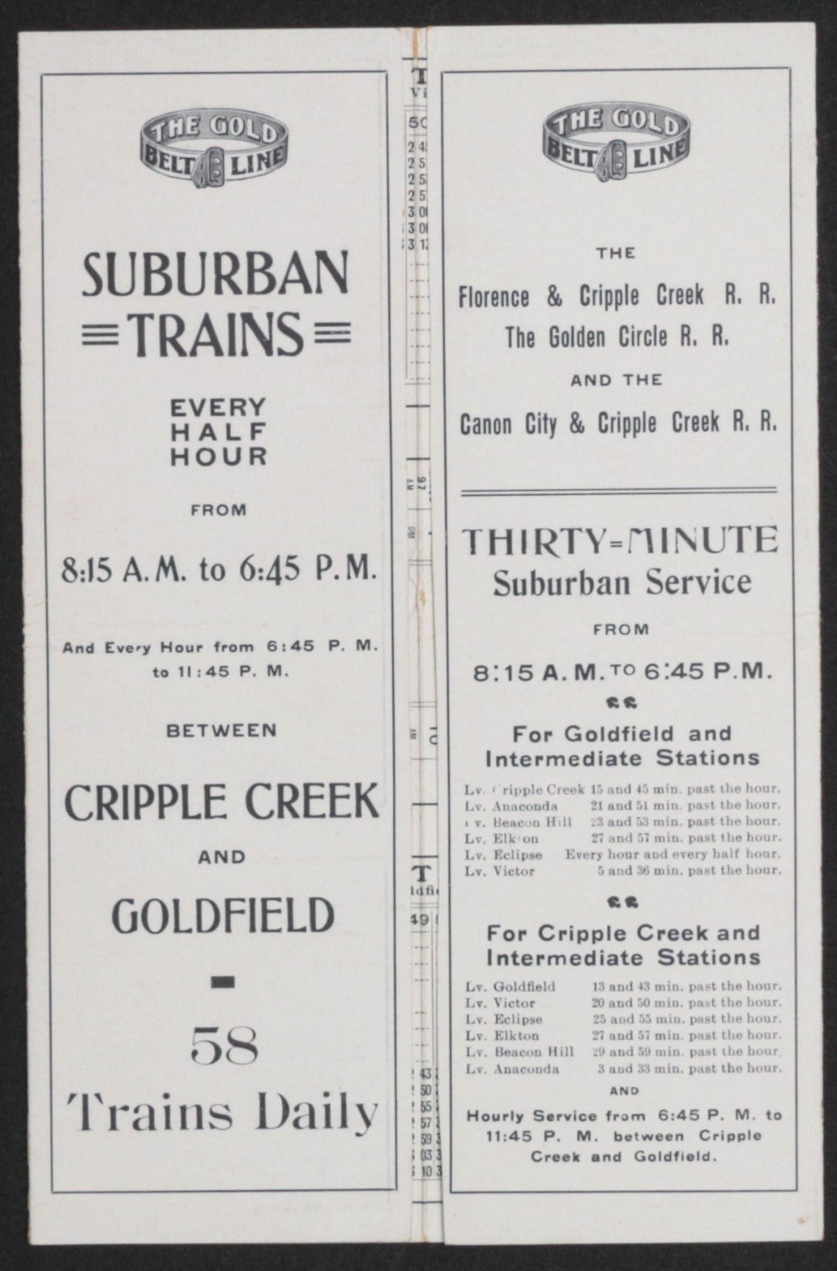 THE GOLD BELT LINE TIMETABLE FOR 1903