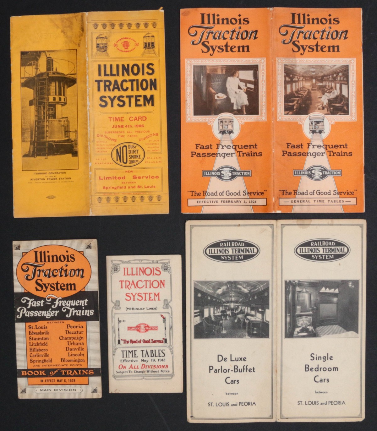 ILLINOIS TRACTION SYSTEM TIMETABLES (5) VARIOUS DATES
