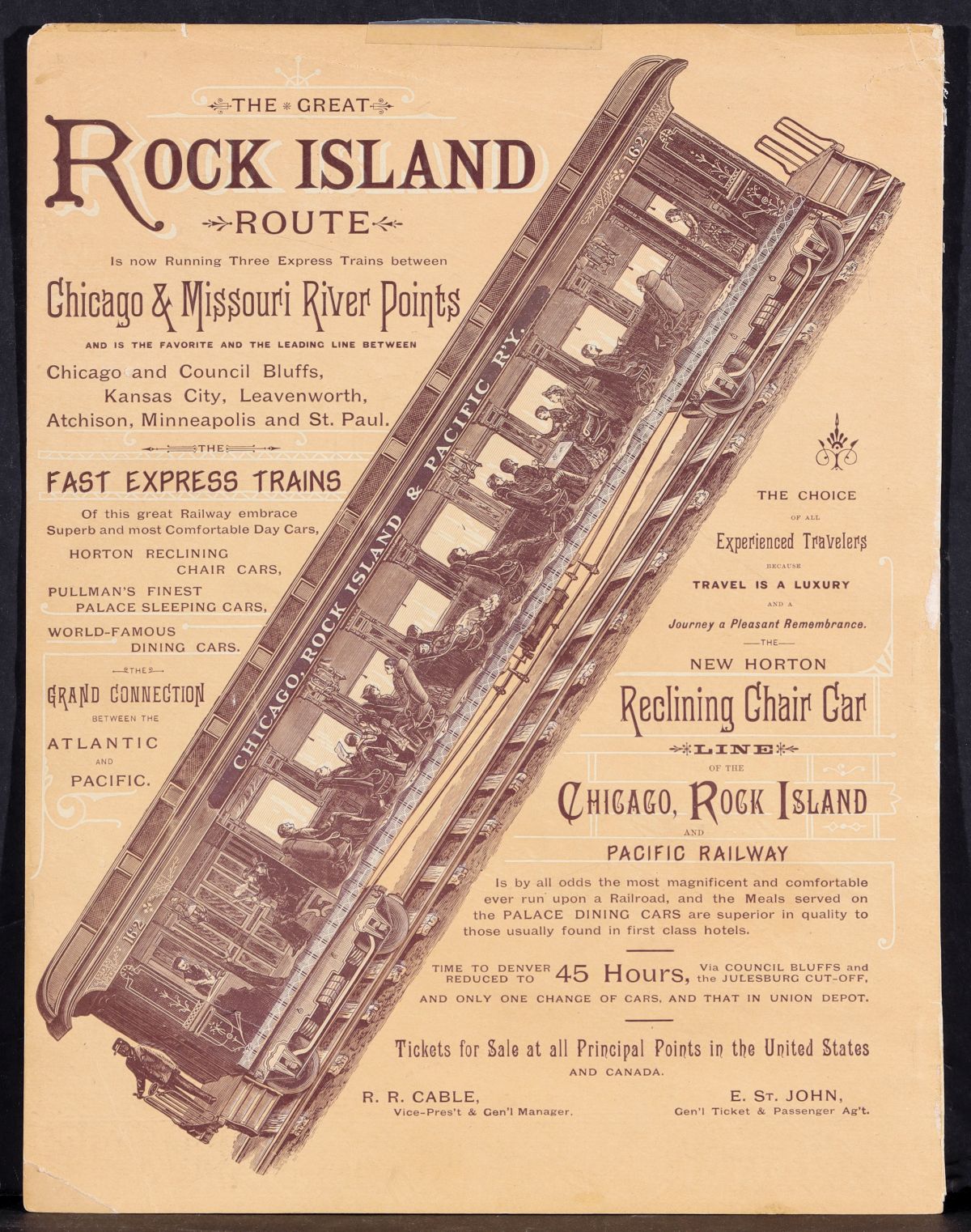 ROCK ISLAND PASSENGER SERVICE ADVERTISING PIECE C. 1890