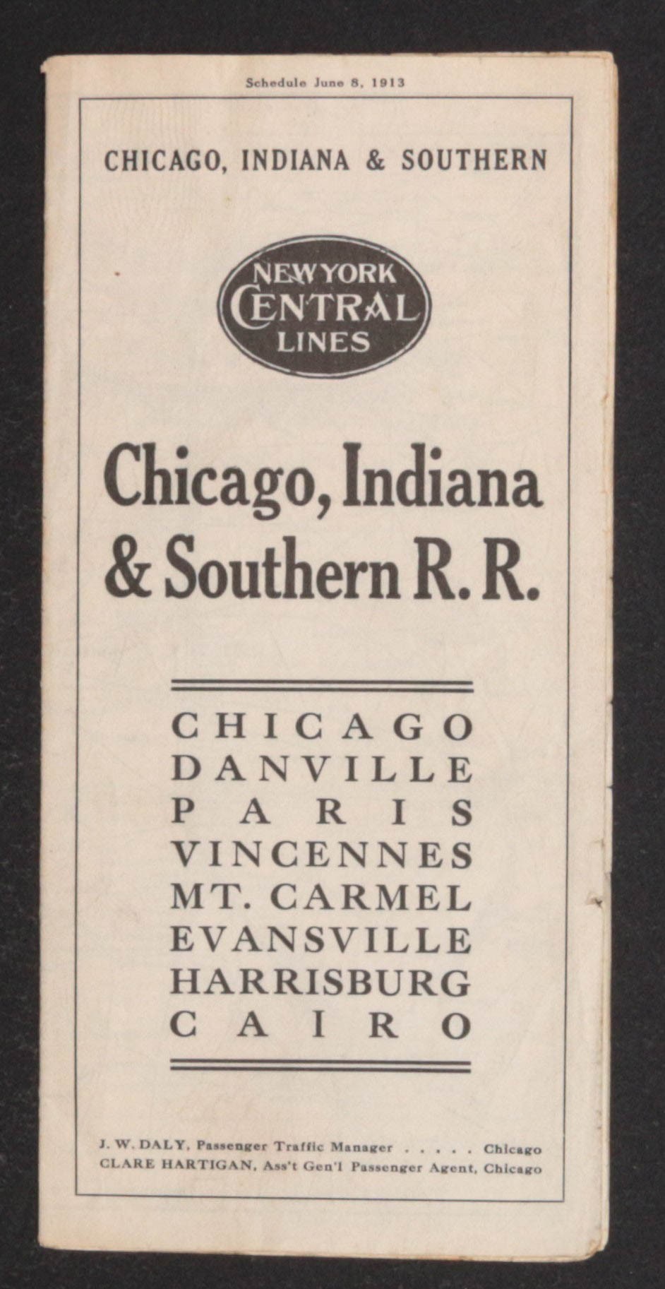 CHICAGO, INDIANA & SOUTHERN R.R. TIMETABLE FOR 1913