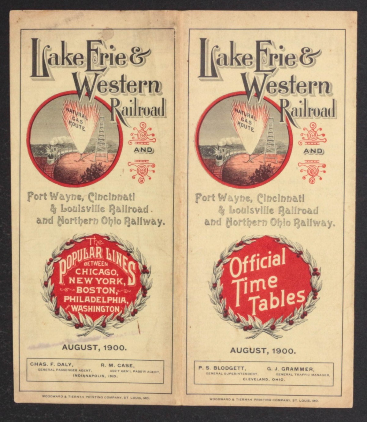 LAKE ERIE & WESTERN RAILROAD TIMETABLE FOR 1900
