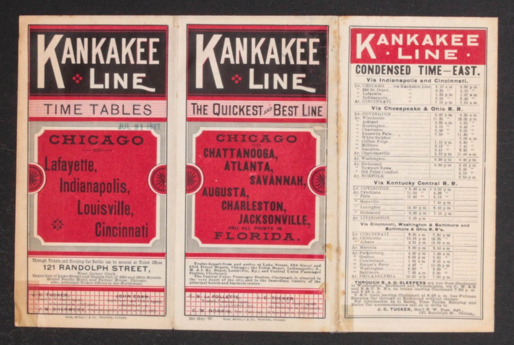 KANKAKEE LINE TIMETABLE FOR 1887