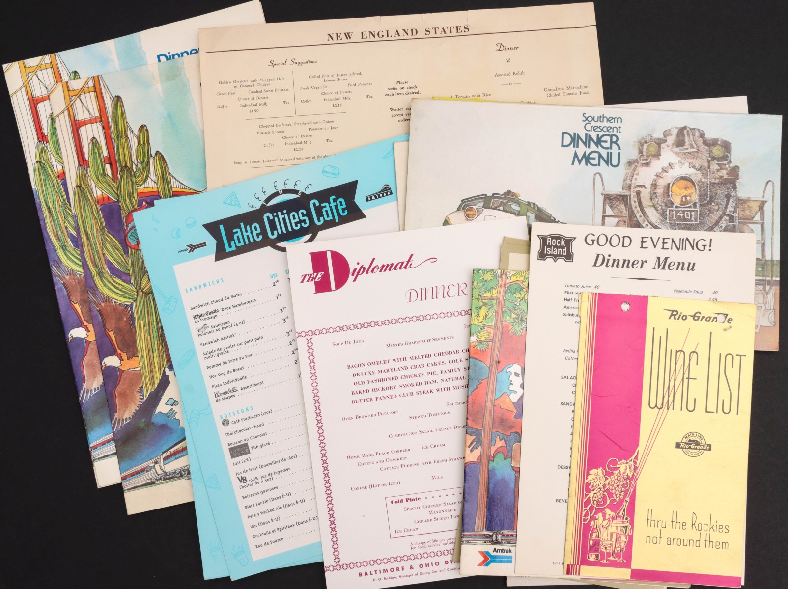 A COLLECTION OF MID 20TH CENTURY DINING CAR MENUS