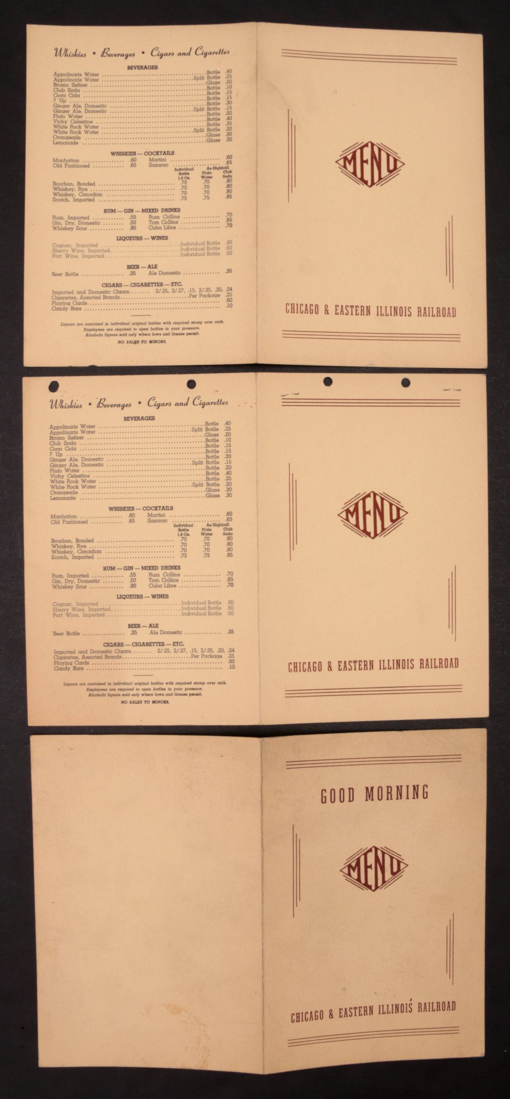 A COLLECTION OF RAILROAD DINING CAR MENUS