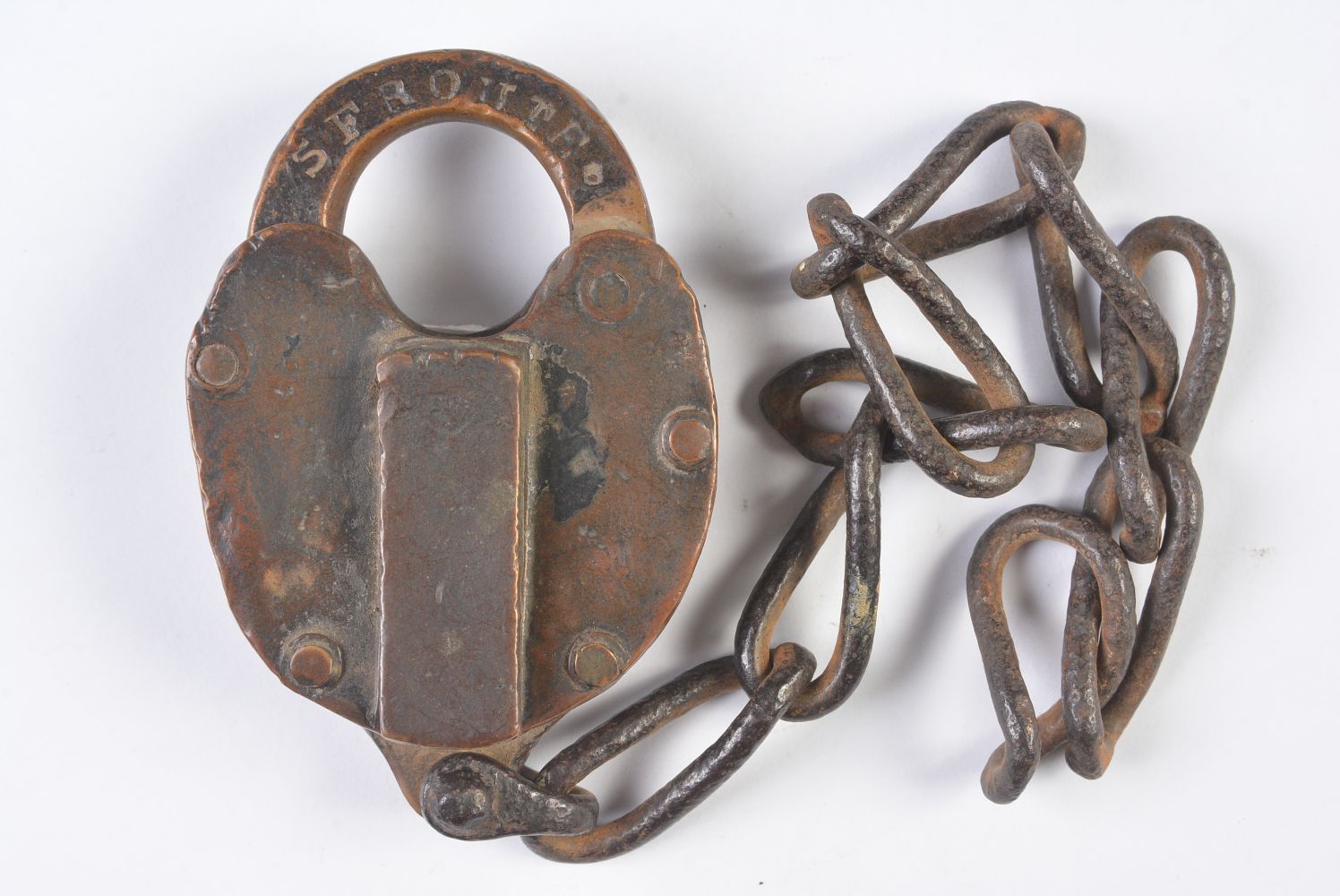 AN A.T.&S.F. RAILROAD PADLOCK MARKED 'SF ROUTE 5'