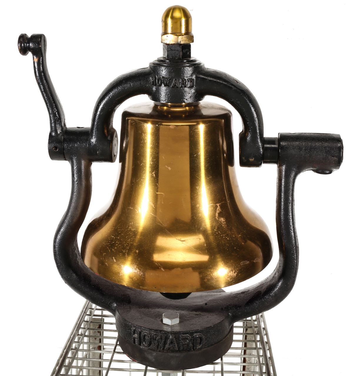 A HOWARD 12-INCH LOCOMOTIVE BELL WITH RED INTERIOR