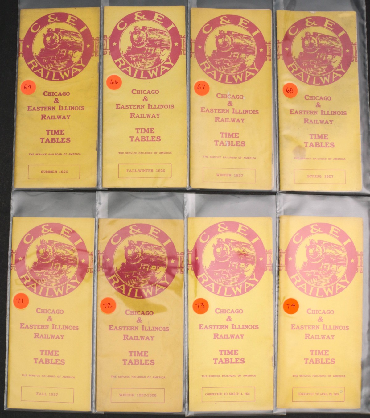 LARGE COLLECTION OF CHICAGO & E. ILLINOIS RR TIMETABLES