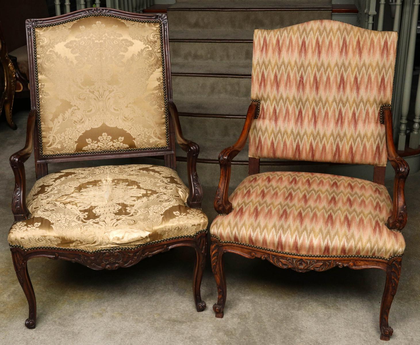 TWO EARLY 20TH CENTURY FRENCH HIGH BACK ARM CHAIRS