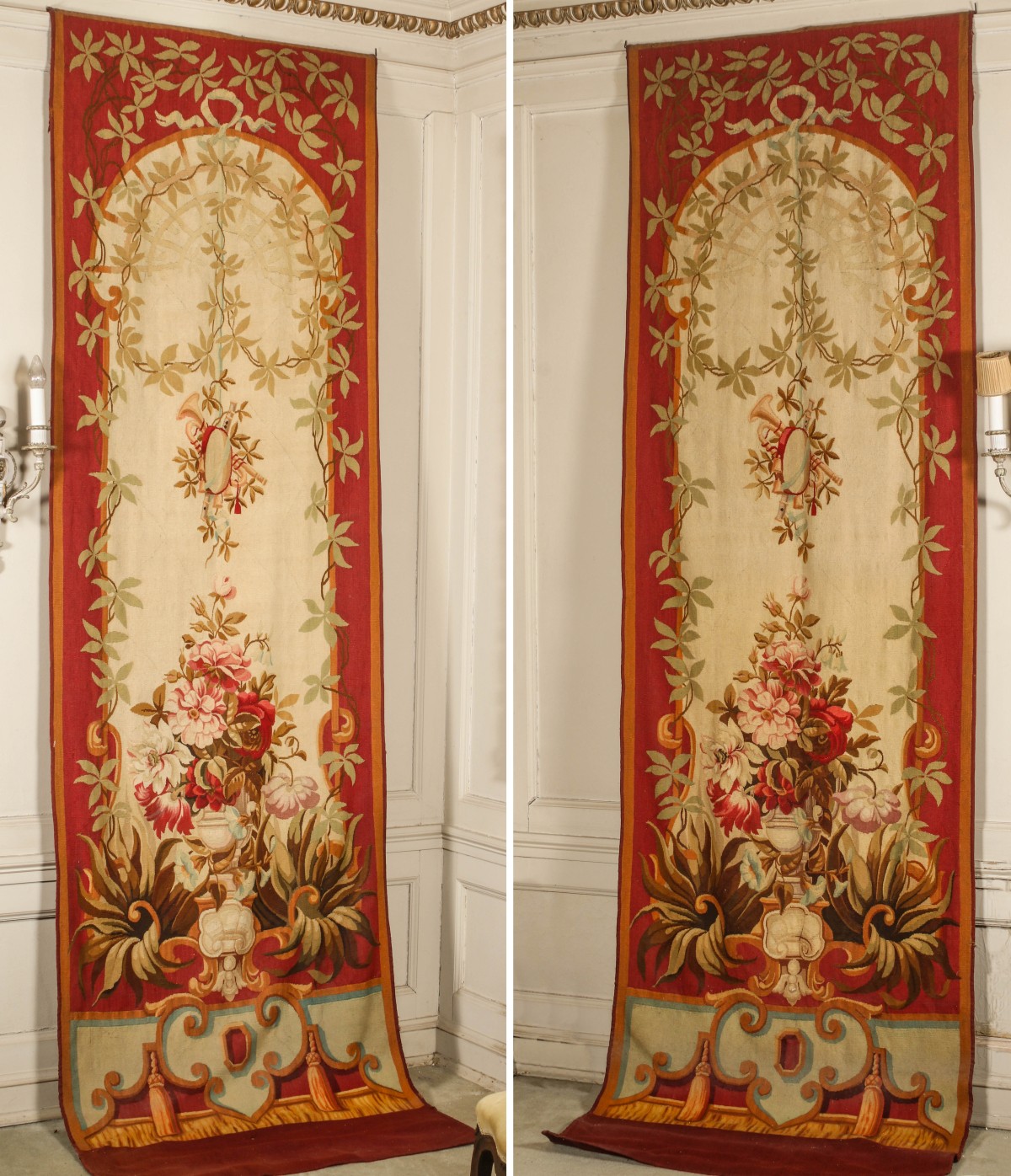 A PAIR 19TH CENTURY FRENCH AUBUSSON TAPESTRY PANELS
