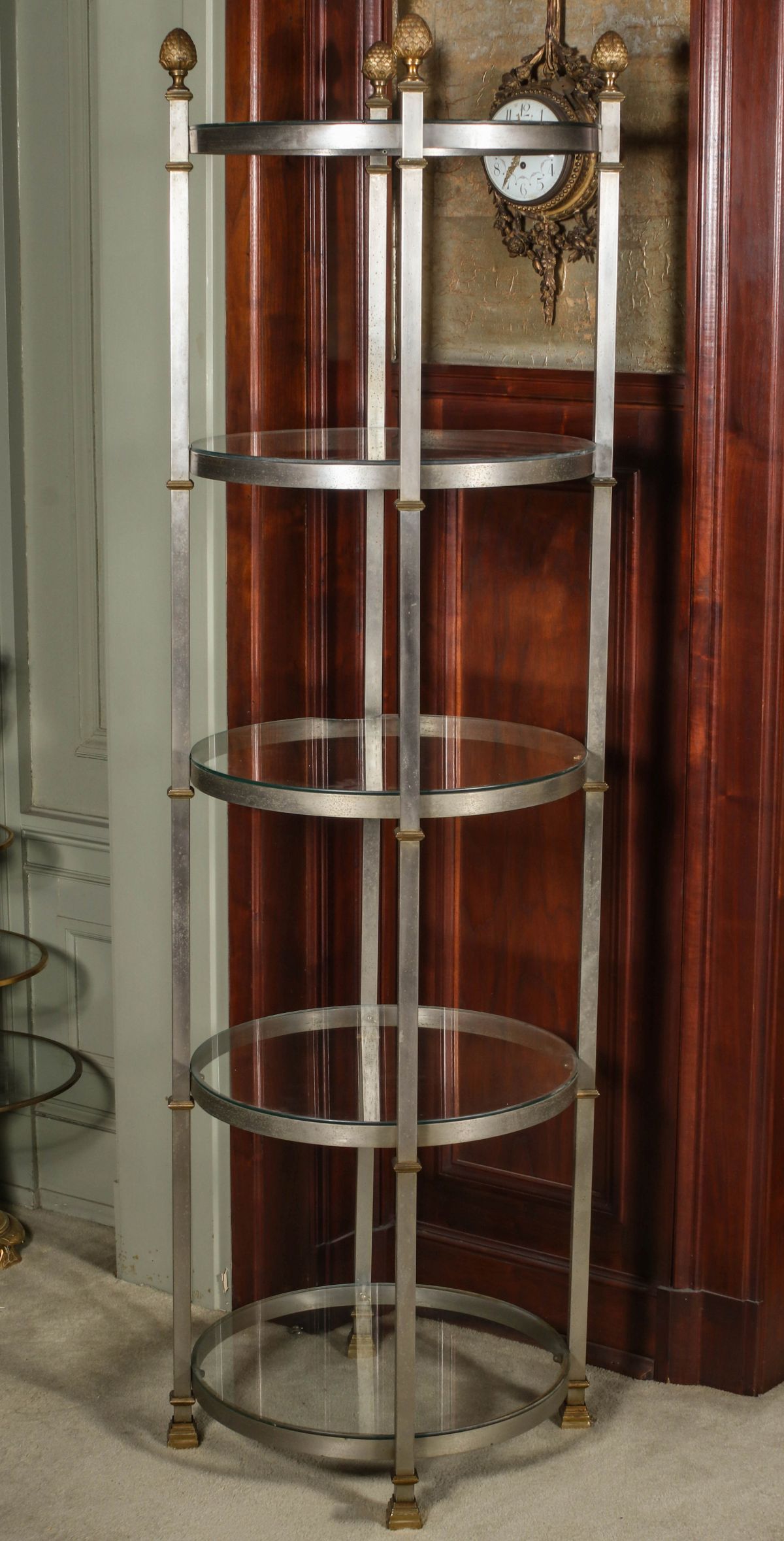 A LATE 20TH CENTURY FIVE TIER BRUSHED STEEL SHELF