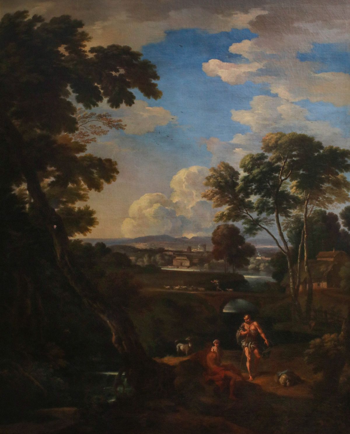 A 17TH CENTURY FRENCH SCHOOL ALLEGORICAL LANDSCAPE OIL