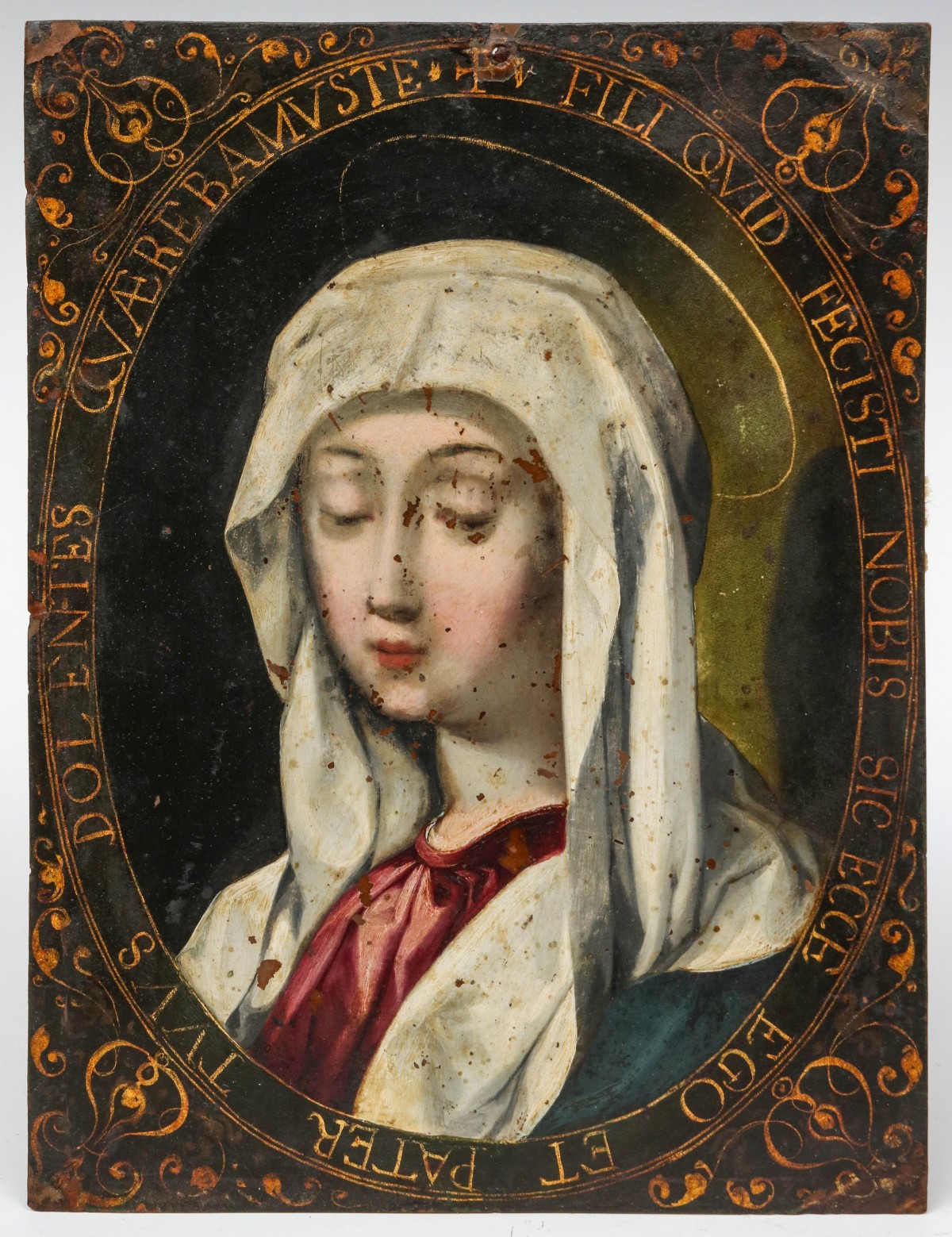 A 17TH / 18TH CENTURY PORTRAIT OF MARY ON COPPER SHEET