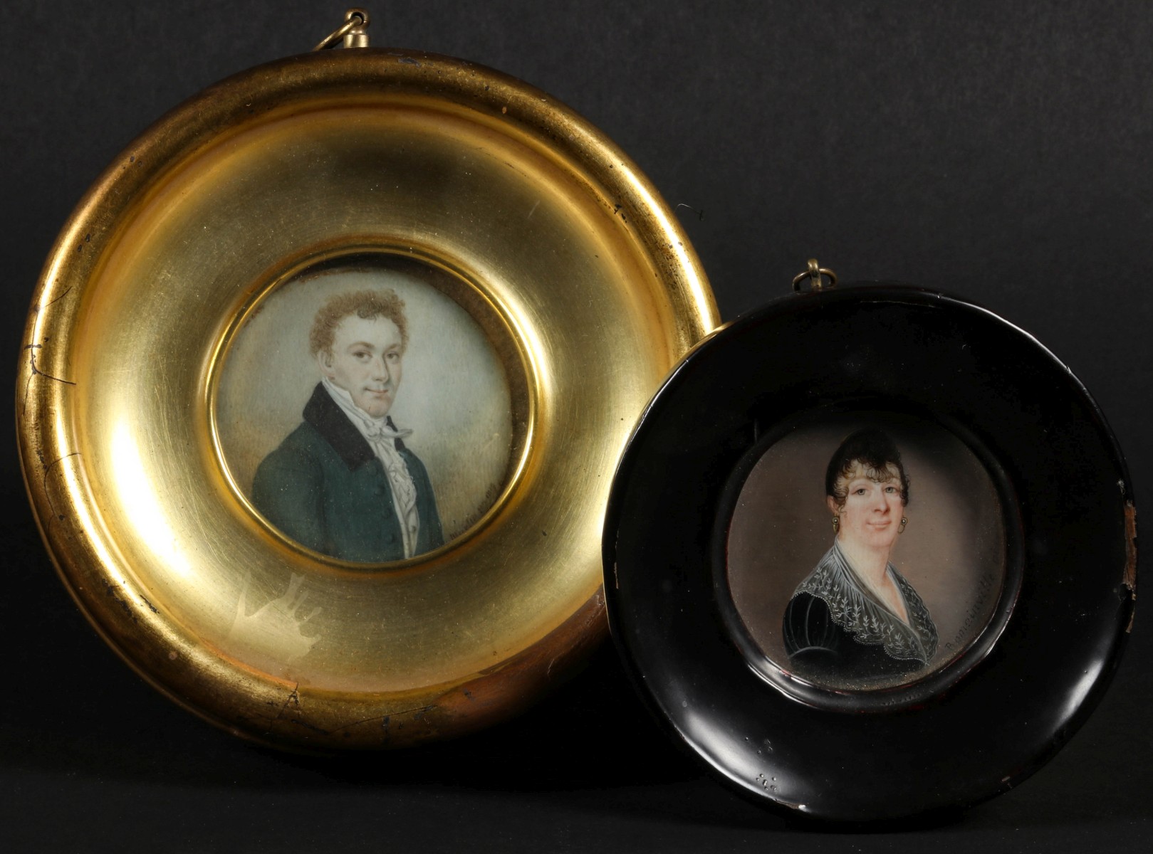 TWO 19TH CENTURY HAND PAINTED MINIATURE PORTRAITS