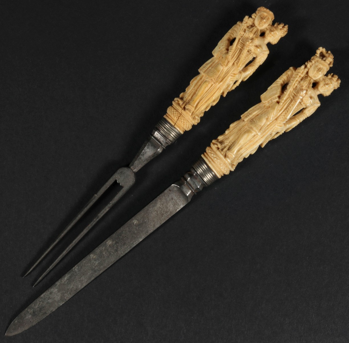 TWO UTENSILS WITH 18TH CENTURY CARVED IVORY HANDLES