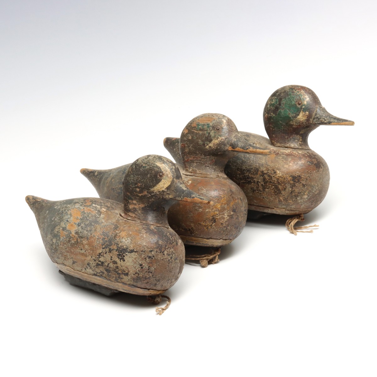 THREE 9.5 INCH HOLLOW WOOD BLUE WING TEAL DUCK DECOYS