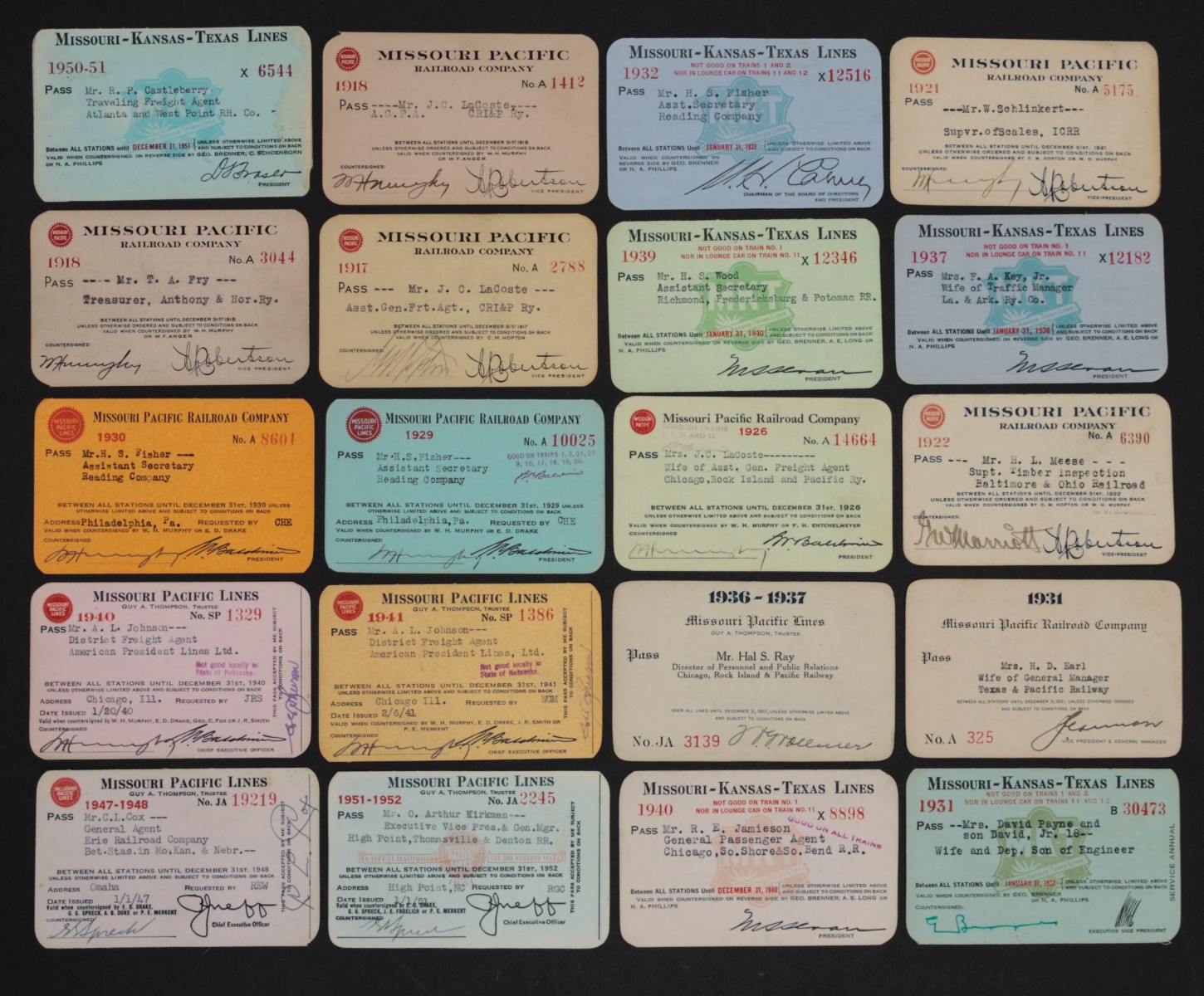 A LARGE COLLECTION OF RAILROAD PASSES DATED 1902-1954