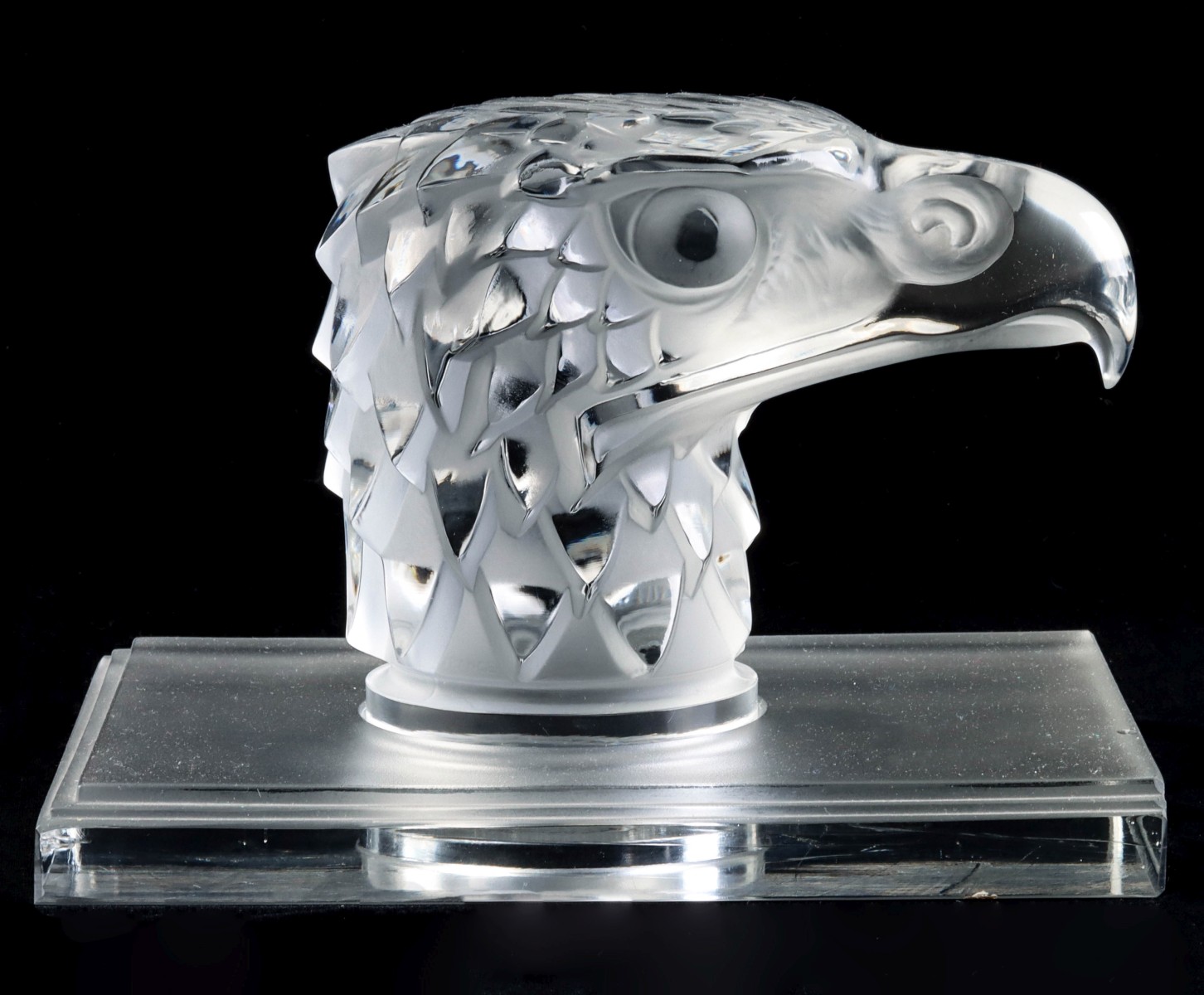 FRENCH CRYSTAL EAGLE MASCOT ON BASE SIGNED R LALIQUE
