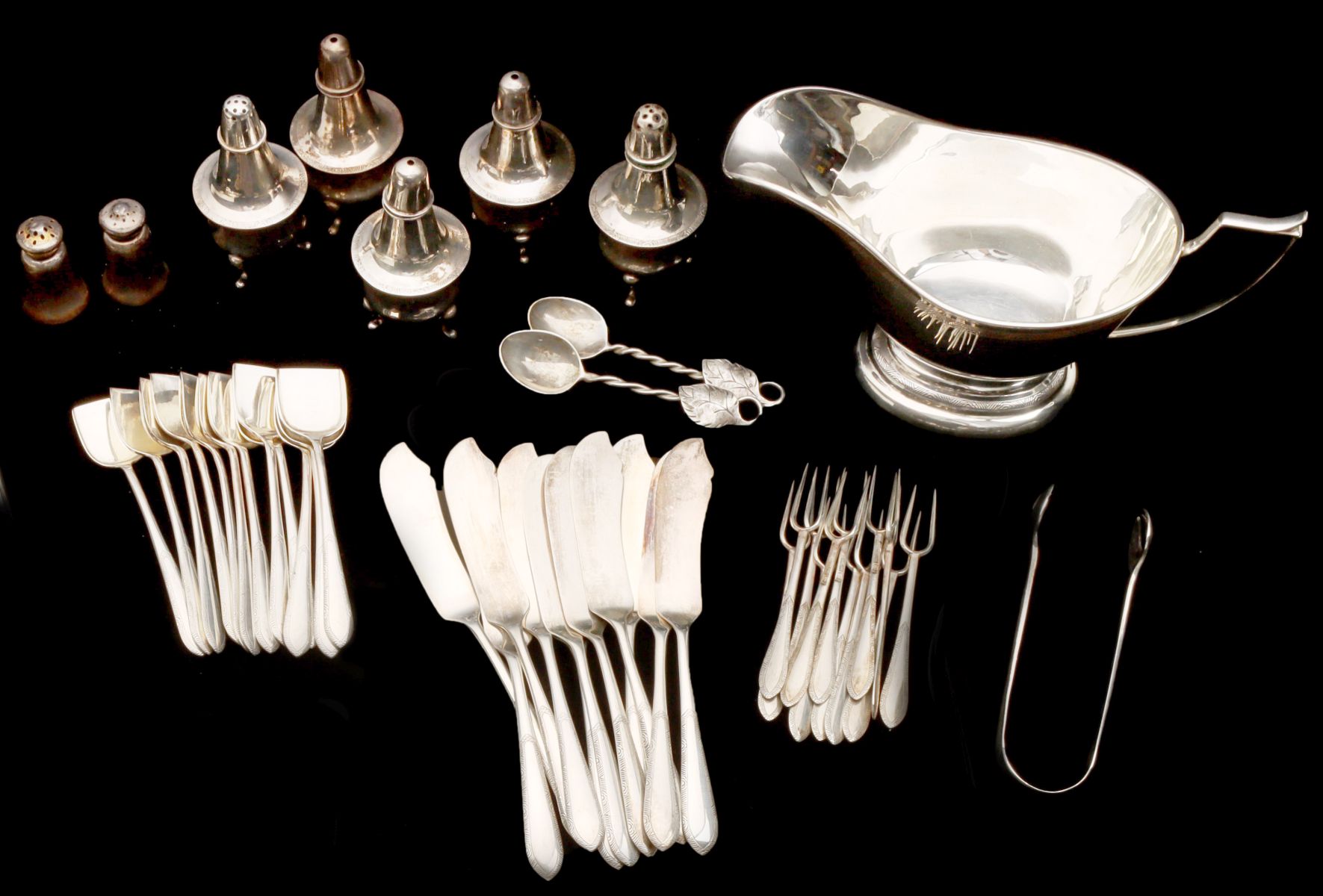 A LARGE HAND WROUGHT STERLING SILVER FLATWARE SERVICE