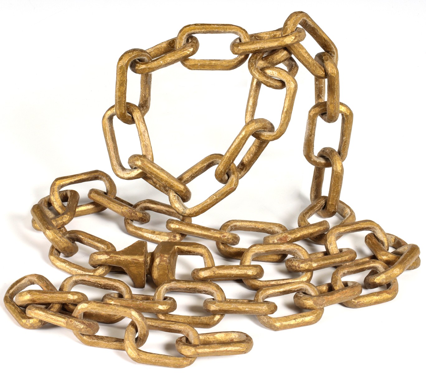 A CARVED WOOD FOLK ART CHAIN IN ORIGINAL GOLD PAINT