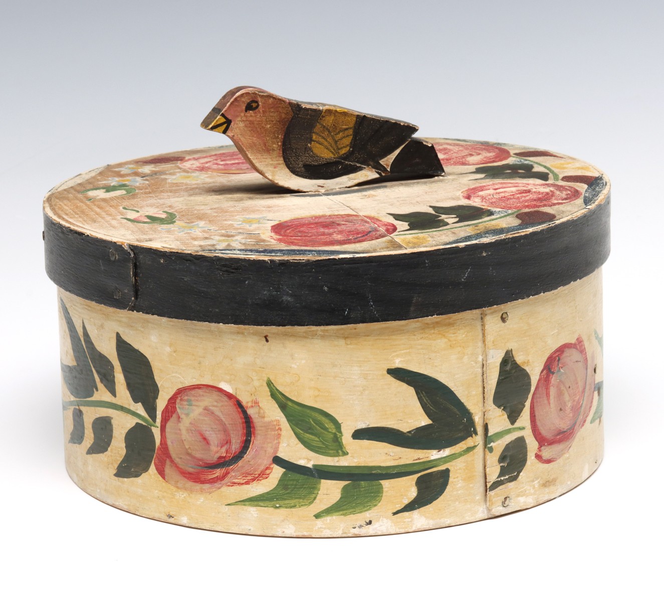 A 20TH C. FOLK ART PANTRY BOX WITH FIGURAL BIRD