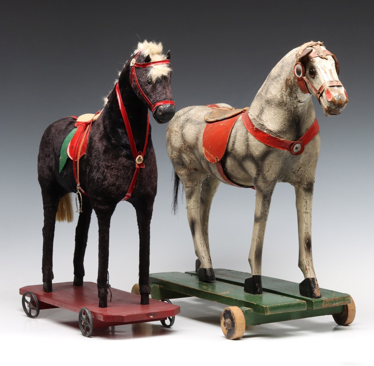 TWO LATE 19TH C. PLATFORM HORSE PULL TOYS
