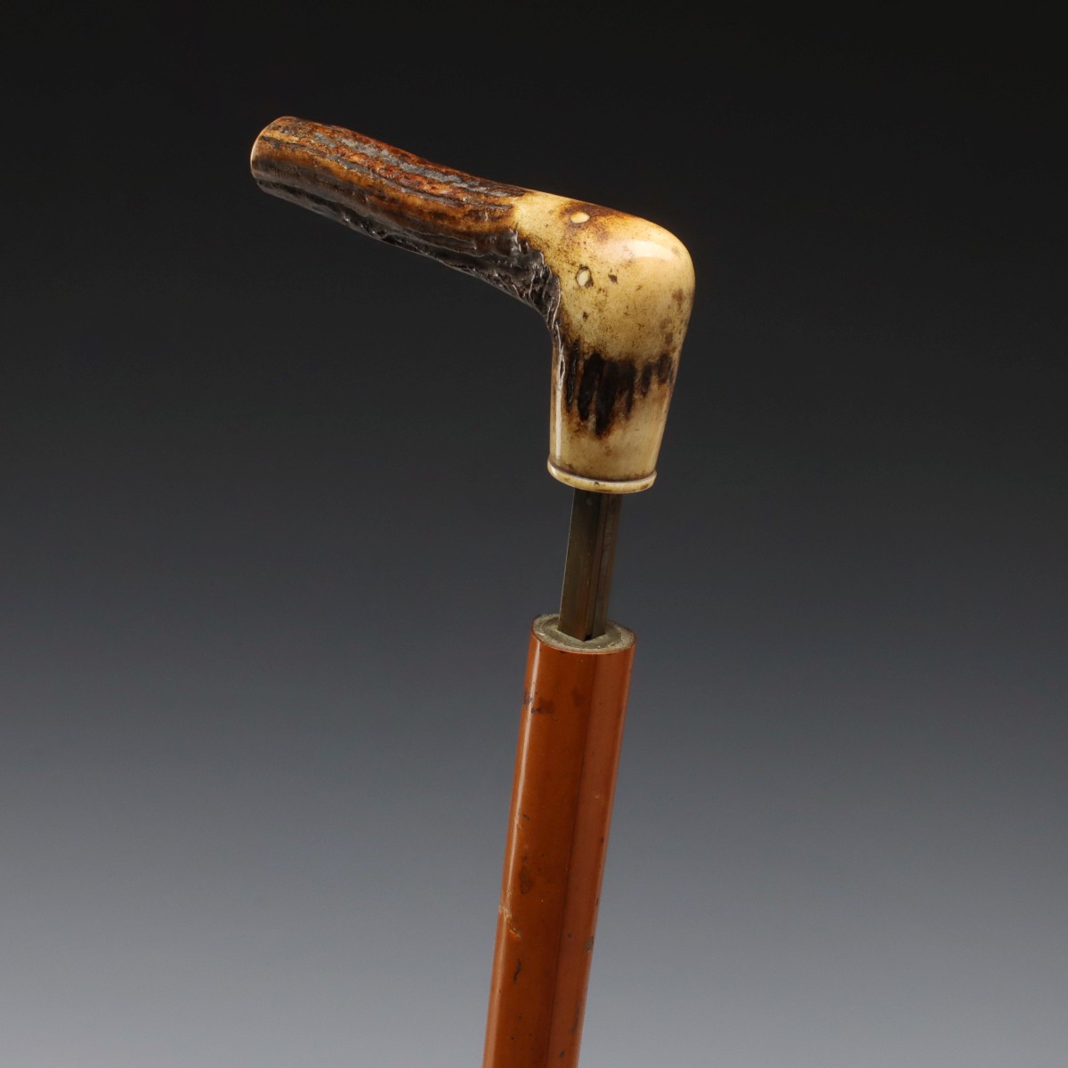A 19TH C. STAG HANDLE HORSE MEASURE CANE