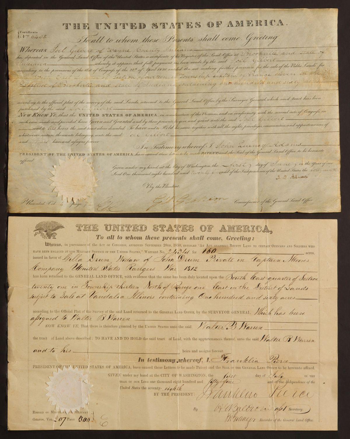 LAND GRANTS FROM ADAMS AND PIERCE ADMINISTRATIONS