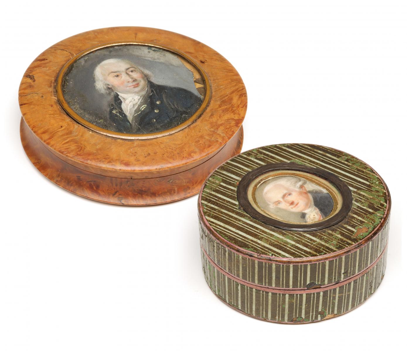 TWO 19TH C. SNUFF BOXES WITH MINIATURE PORTRAITS