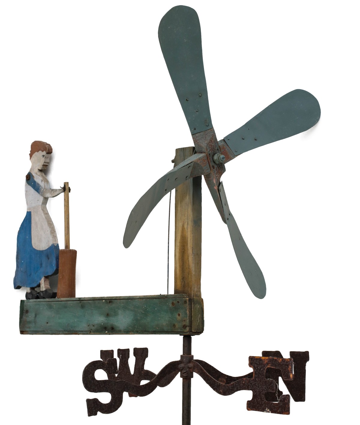 A FOLK ART WHIRLIGIG WITH CHURNING BUTTER PIONEER