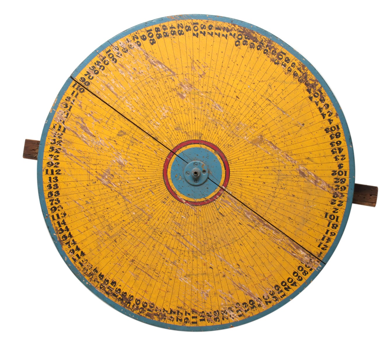 A LARGE 120 POSITION PAINTED FOLK ART GAME WHEEL