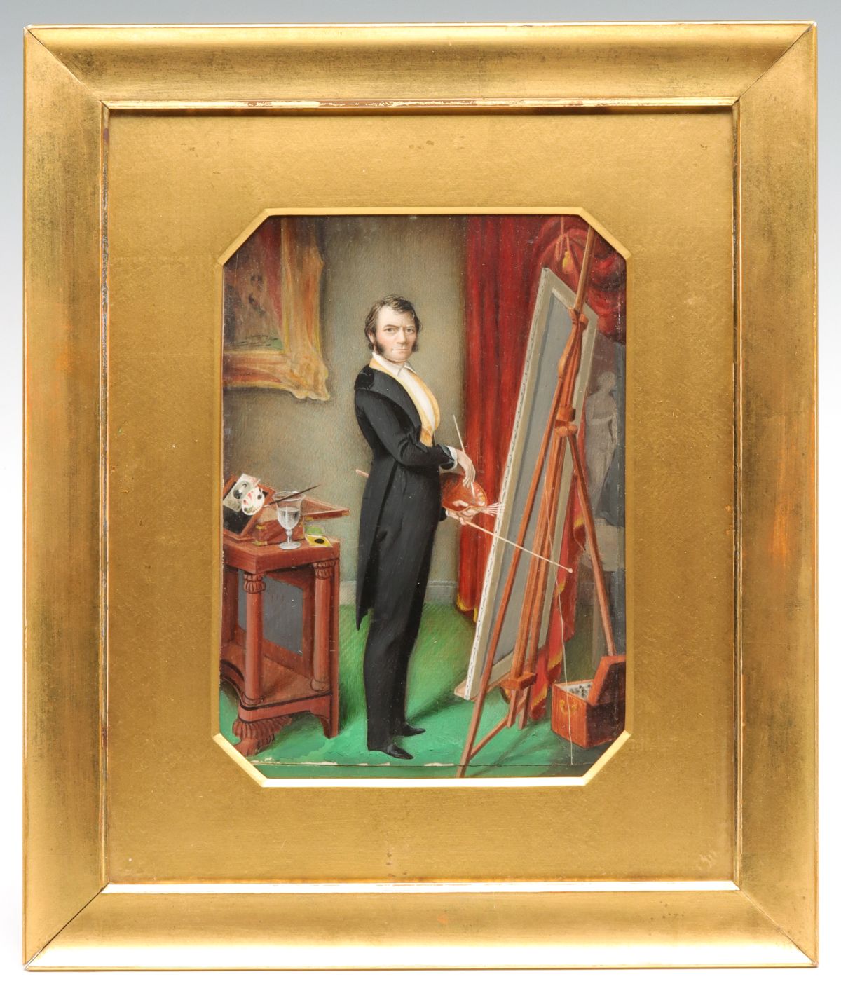 MINIATURE PORTRAIT OF AN ARTIST IN STUDIO C. 1840