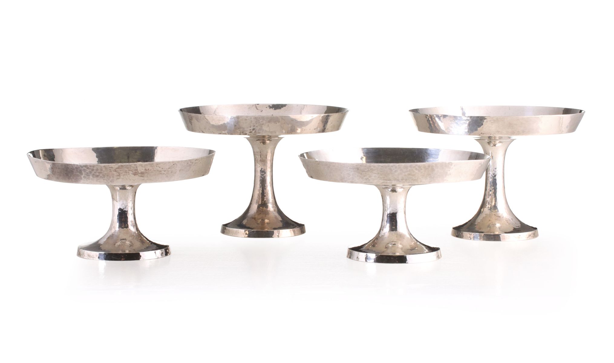 FOUR HAMMERED STERLING TAZZA STAMPED SHREVE & CO