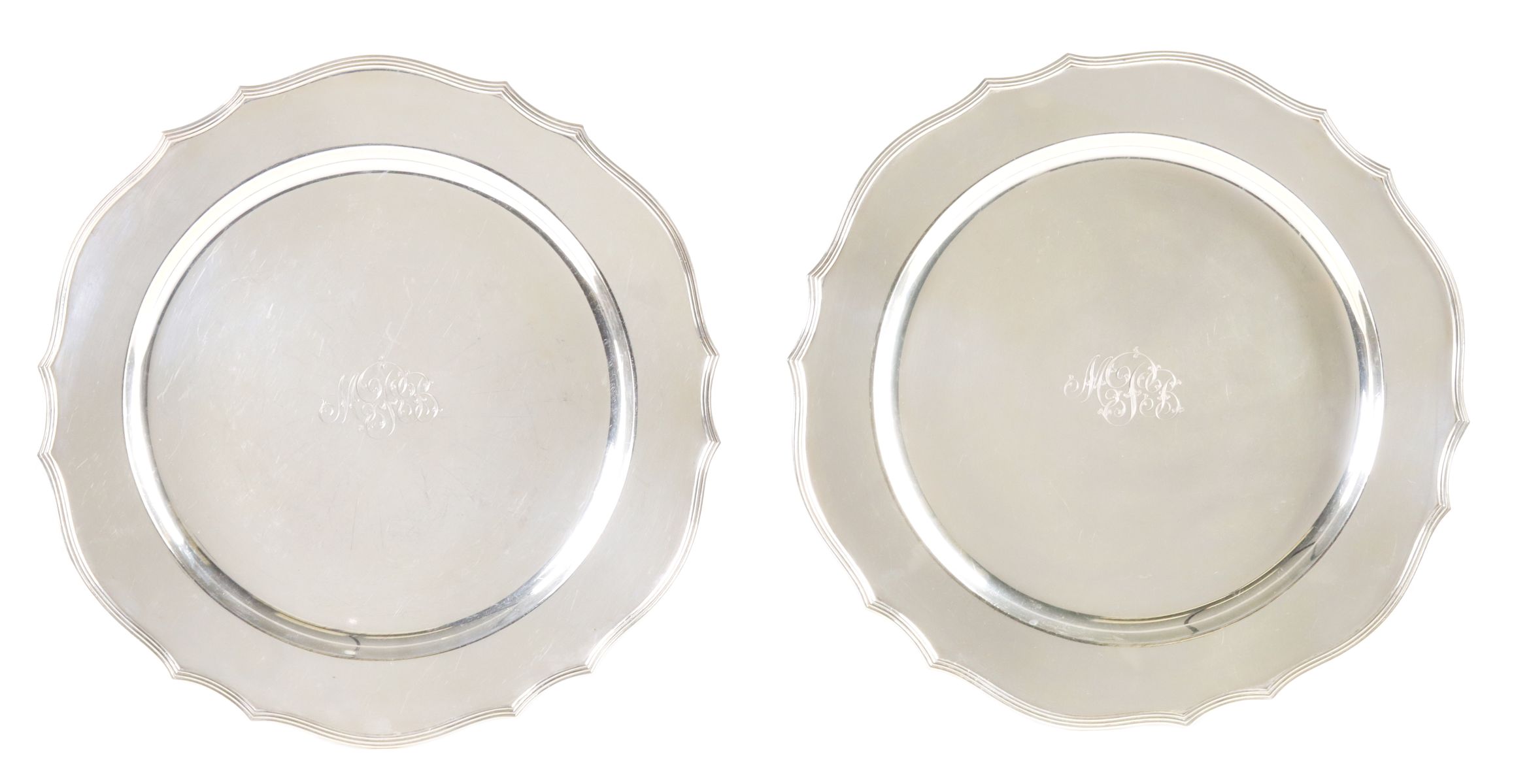 TWO GORHAM PLYMOUTH PATTERN STERLING PLATTERS