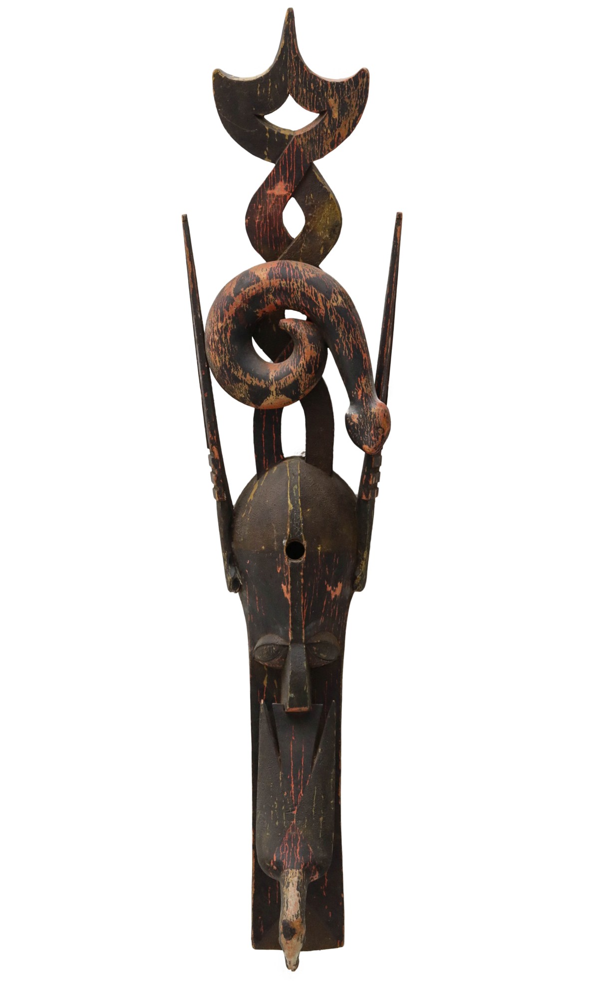 A CARVED AND PAINTED NIGERIAN IJAW WATER SPIRIT MASK