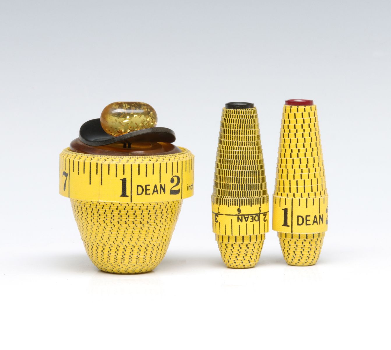 TAPE MEASURE ART NEEDLE AND THIMBLE HOLDERS DATED 1991