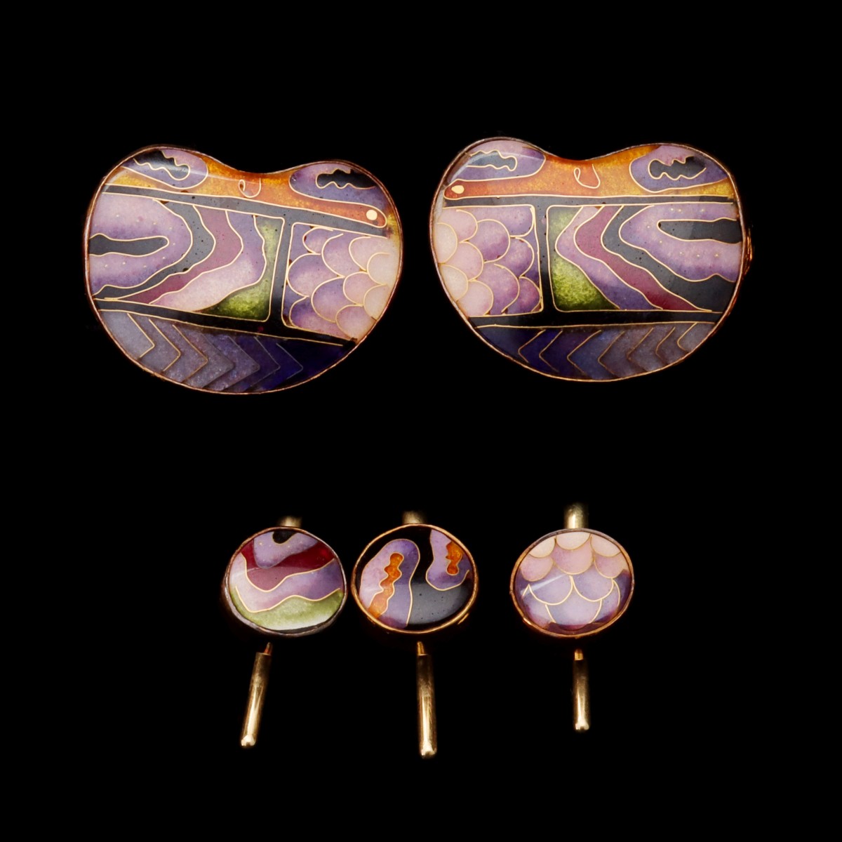 COLETTE DENTON ENAMELED CUFF LINKS AND STUDS