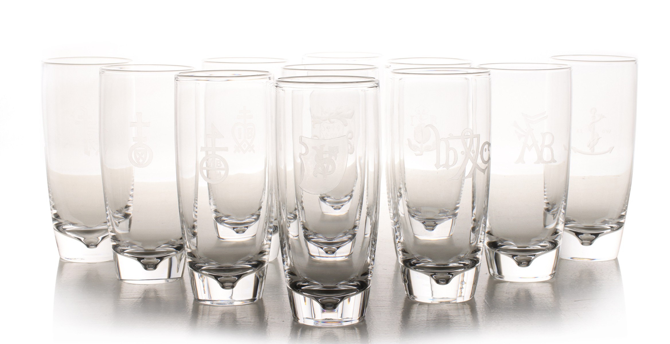 ELEVEN STEUBEN TUMBLERS WITH COPPER WHEEL ENGRAVING