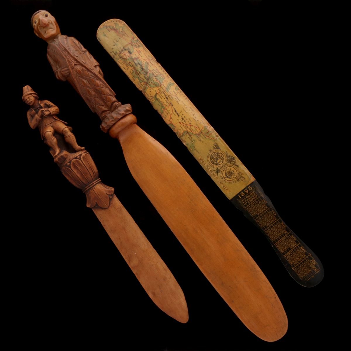 THREE 19TH C. CARVED AND OTHER WOOD PAGE TURNERS