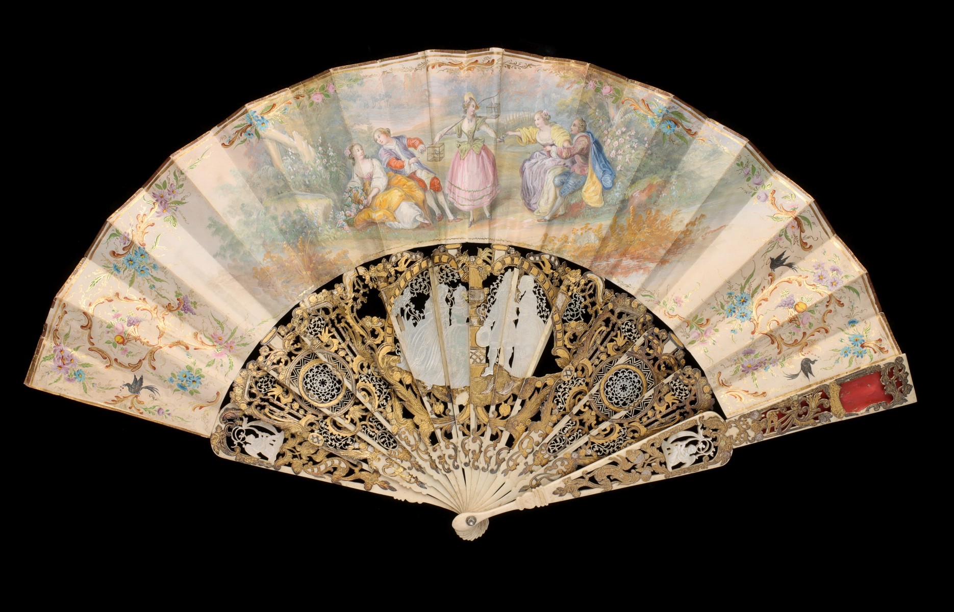 AN ELABORATE 19TH C. FRENCH PLEATED HAND FAN